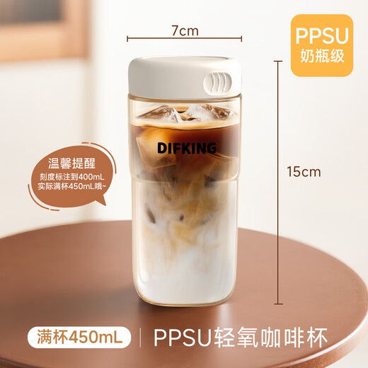 Dufolun ppsu coffee cup to carry when going out, high-end female personal use, high-value portable high-temperature-resistant non-apron water cup, non-apron coffee cup - latte white 400ml