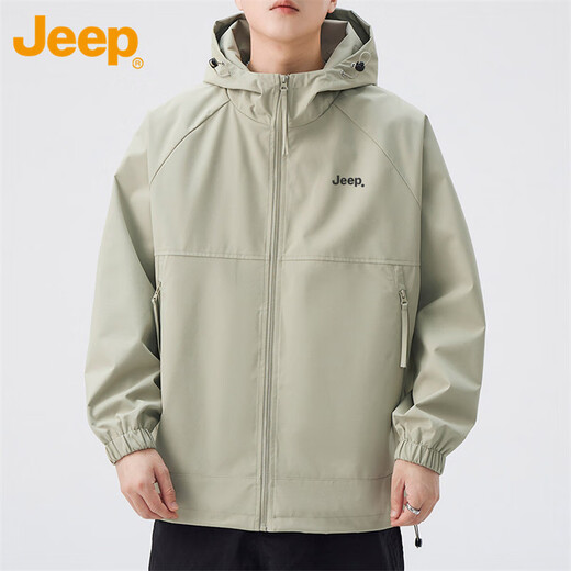 Jeep (JEEP) Jacket Men's Autumn and Winter Loose Jacket Men's Hooded Casual Clothing Men's Gray Green XL