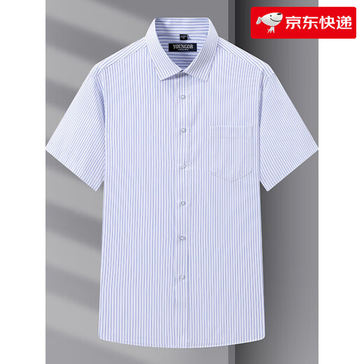 Tienda oficial de Yageor Flagship 2025 Summer NUEVA Camisa de manga corta para hombres para negocios, no escaladera, rayas antihorlyas y hombres transpirables en el lugar de trabajo DX6621 43 [170-180Jin [Jin equivale a 0.5 kg]]]