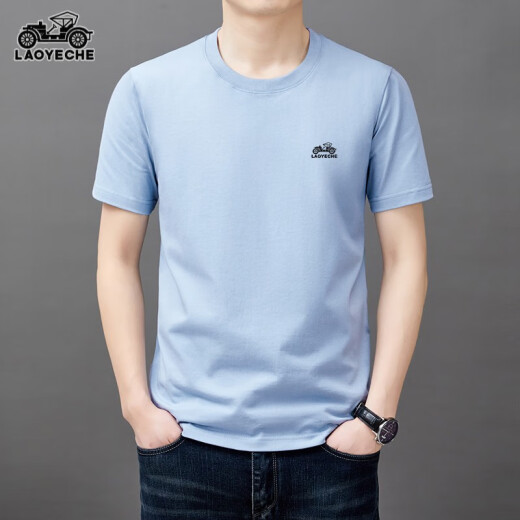 Camiseta de manga corta de automóvil clásico para hombres 2024 Camiseta de algodón redondo de algodón delgado de verano Top informal de media manga para hombres LYC-ES9929 Military Green + White Dos piezas de dos piezas, una talla 105 recomendada 90-110Jin [Jin equivale a 0.5 kg]