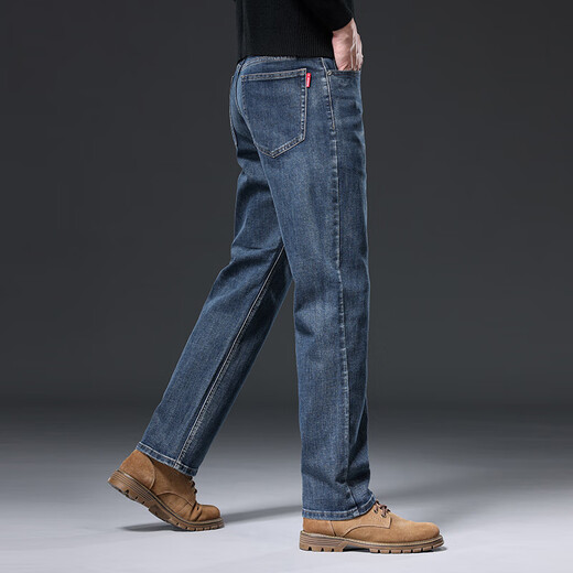 Baleno S&K series jeans for men in autumn and winter plus velvet and thickened straight loose wide-leg elastic casual business long pants for men 6855 ink blue 32 waist circumference 2 feet 5