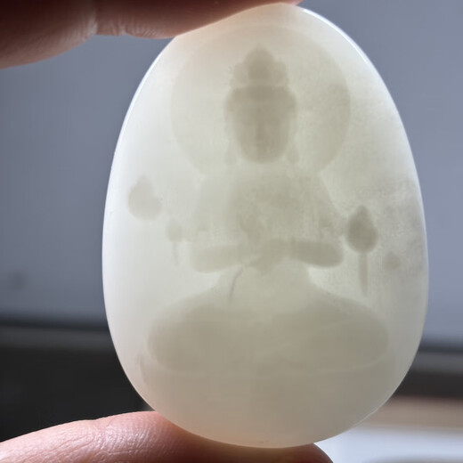 Mochen MOEYCIOR Hainan handicrafts natural jade A melted through ice shell Guanyin brand & Buddha brand pendants for men and women boutique Buddha brand 10.8*45*33