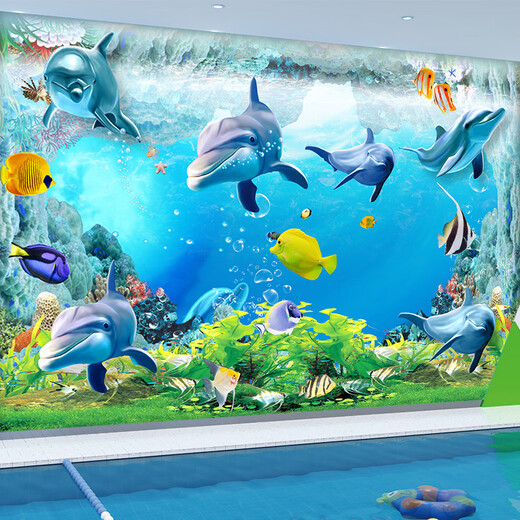 Sticker 3d three-dimensional paste underwater world 3d wall sticker mother and baby swimming pool background wall self-adhesive mural QT-3523 Ultra small: width 90cm * height 60cm (whole picture)