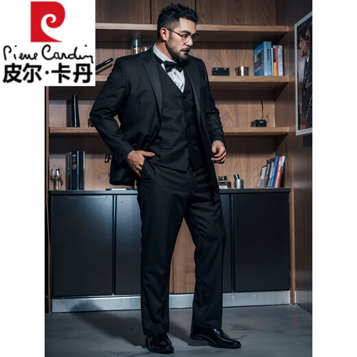 Pierre Cardin fat man's large size suit suit men's no-iron formal wear high-end casual plus fat plus size wedding groom's suit jacket men's black two-piece suit (top + pants) 7XL recommended 240-260Jin Jin equals 0.5 kg