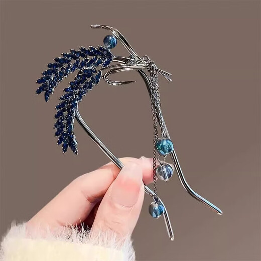 Red makeup Nuo high-end blue wheat ear hairpin for women new Chinese Hanfu cheongsam U-shaped hairpin back of the head rocking plate hairpin F3459 blue wheat ear-U-shaped hairpin