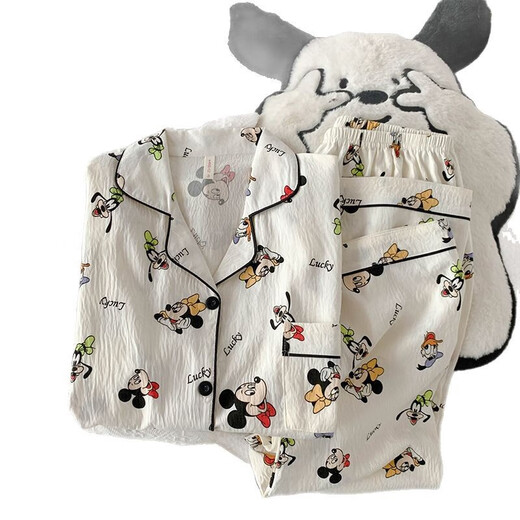 UKUHPK25 Sommer Frauen doppelte kurze Hosen dreiteiliger Pyjamas Cardigan Revers Creative Cartoon Cloud Cotton WZN-9901# Pink Border Mike M.