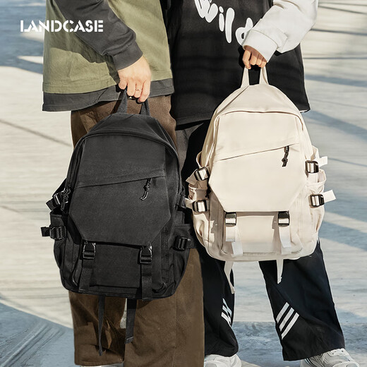 Landcase school bag for men and women, middle and high school college students backpack, college style backpack, Japanese style Harajuku all-match travel bag 1218 white