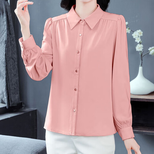 Langarmshirt für Damen, Frühlings- und Herbststil, stilvolles und vielseitiges Shirt, einfarbig, schmal, modisch, Hemd mit lockerem Boden J832 rosa 3XL (140-150 Jin Jin entspricht 0,5 kg)