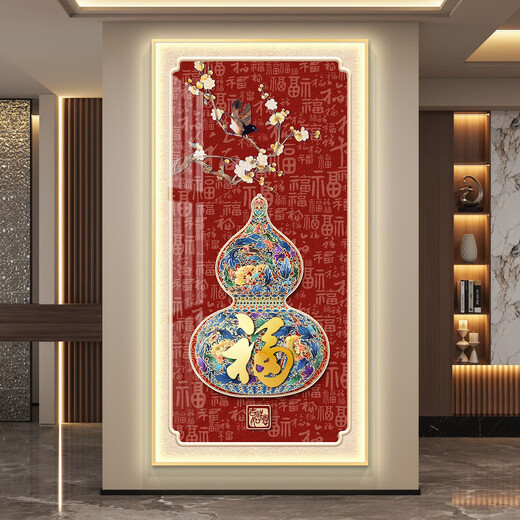 Deer porch decorative painting with lights and lights automatic sensing gourd light luxury LED entrance corridor hanging painting murals are simple to appear JK-2929-Fulu double front 60*12035mm thick aluminum alloy light luxury golden edge