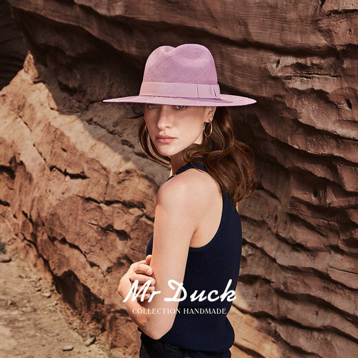 Mr DUCK Ecuador authentic Panamanian hat British gentleman jazz hat unisex wide brim hat sun hat Purple Tang color (8cm edge) M (55-58cm)