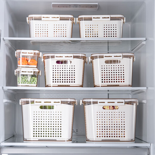 可调节冰箱收纳盒日本双层食品级塑料沥水篮保鲜盒冰箱隔板蔬果 7027中号收纳盒(沥水篮)