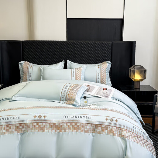 LAVIE HOME Ice Silk Four-piece Summer Silky Nude Sleeping Quilt Cover 2025 New Light Luxury Sheet Summer Bed Alice-Baby Blue Sheet Style 1.8m Four-piece Set