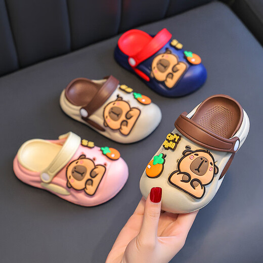 Kapibala Children's Cave Shoes Summer 2025 Nouveau super mignon Sandales de confort extérieur décontractées pour garçons et filles bleu marine 34 - 35 longueur intérieure 20,5 cm