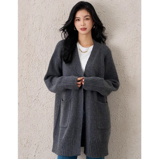 
ROMON pure wool sweater for women in 2025 autumn and winter new lazy style loose mid-length small fragrance style cardigan sweater red one size