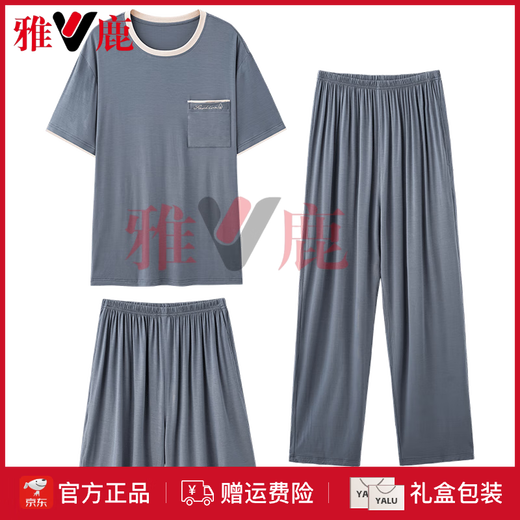 Yalu Cool-Sensing Pyjamas Herrenmodal Drei-teiliger Sommer 2025 Neuer Frühlings- und Herbst großer Herren-Hauskleidung mittlerer Alters 1697-3# 3xl [Vorgeschlagen 150-180jin [Jin gleich 0,5 kg]]]