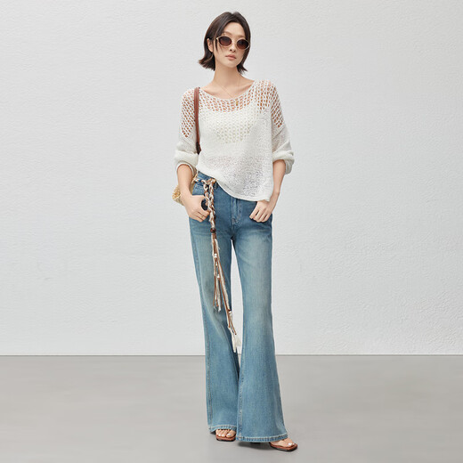 MeiYANG (MEIYANG) Jasmine Snow Sweater [White Moonlight 2] Half Hollow Long Sleeve Shirt Beibai M