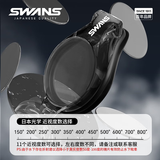 SWANS swimming goggles imported from Japan for men and women high-definition waterproof and anti-fog professional myopia customizable swimming goggles women's swimming cap set men's FOX2 black (myopia optional) 400 degrees