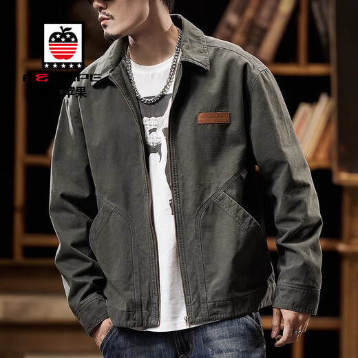 AEMAPE Detroit Workwear Jacket Men's 2025 New American Retro Trendy Brand Pure Cotton Casual Handsome Small Man Tops 6085 Dark Gray Regular XL Recommendation 160-175Jin Jin is equal to 0.5 kg