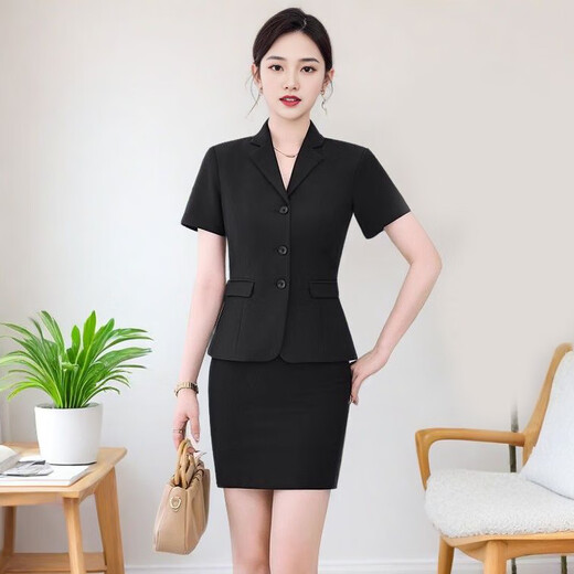 先行鸟经理职业套装女夏季薄款短袖西装正装服务员工作服酒店前台工作装 6623蓝色单件西装外套 S穿80斤左右 均码