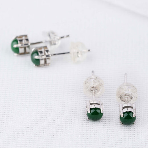 XIANGZHENFU JEWELRY 925 silver inlaid jade cabochon earrings full of green jade earrings ice jade earrings for girlfriends and elders
