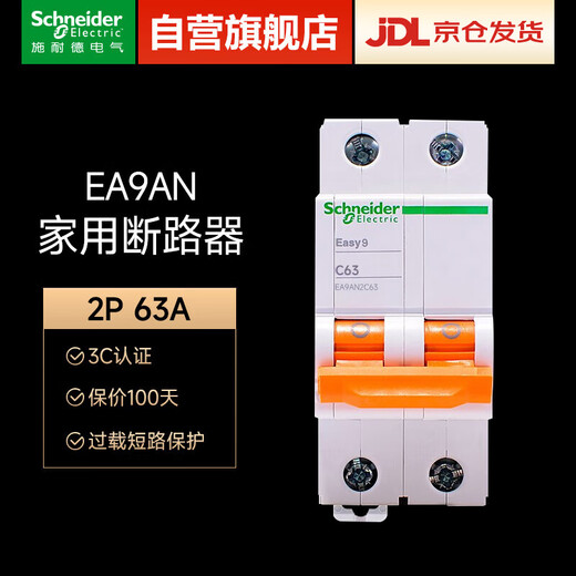 Schneider air switch EA9 series air switch miniature circuit breaker double in and double out bipolar air switch 2P C63 main gate air switch circuit breaker