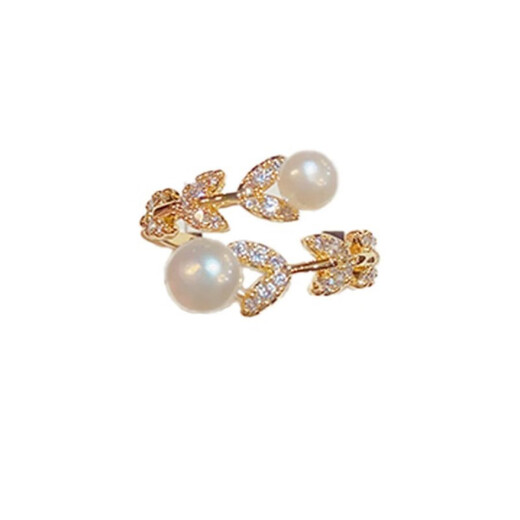DL 1998 Chinese Valentine's Day gift pearl ring outlet 18k gold French micro-paved open micro-paved flower pearl ring (live)