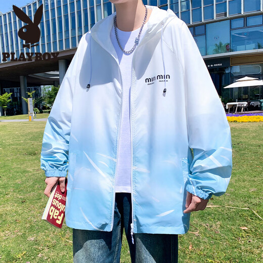 Playboy (Playboy) Ropa de protección del sol de seda de hielo de color calla para hombres con luz de verano y ropa de protección solar de moda transpirable para adolescentes y estudiantes Abrigo de verano 6629 Blue XL (aproximadamente 120 ~ 140 Jin [Jin equivale a 0.5 kg] se puede usar)