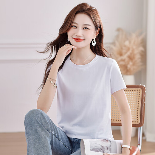 QLHX same style for women's summer pure cotton short-sleeved slim shirt in the mall. WL6623 black [print] official flagship store M