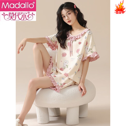 Modal pajamas with chest pad for women in summer new cartoon internet celebrity pure cotton short sleeve shorts suit sweet and can be worn outside home clothes CK-6172 M - with - chest pad