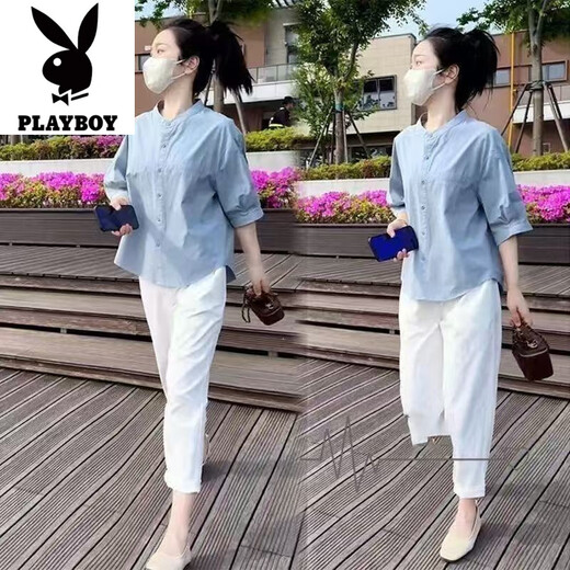 花花公子（PLAYBOY）夏季穿搭一整套感时尚套装女2025新款洋气减龄衬衫休闲裤套装 黑色单裤看图-旗舰款 M _建议80-100斤