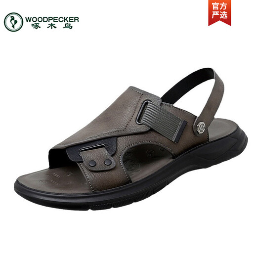Woodpecker Head Couche Sandales Cows Sandals Men 2025 Été Nouveau British et coréen Version Outdoor Casual Outdoor Beach Shoes Men's Sandals AM9923 Black 38