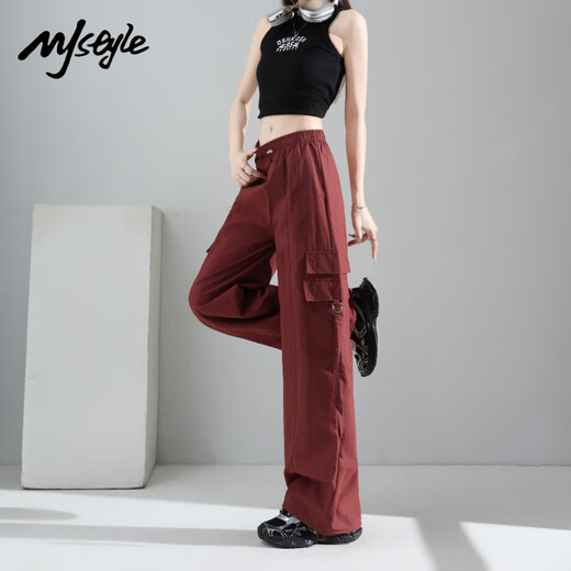 MJ STYLE overalls for women 2025 summer new thin sports pants quick-drying wide-leg casual pants burgundy XL