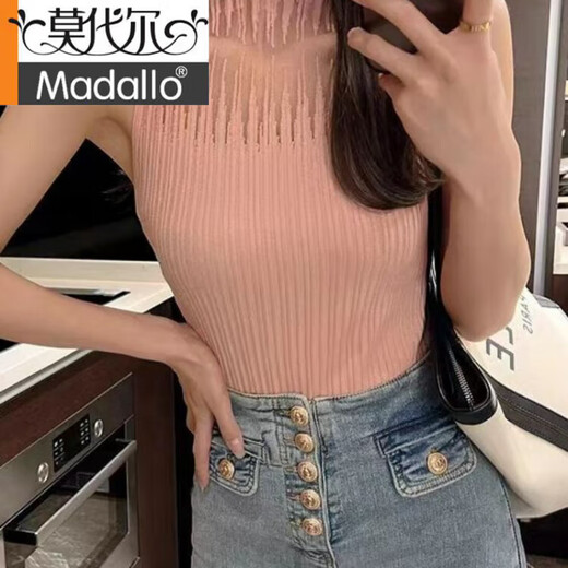 莫代尔镂空小吊带背心女内搭打底衫春夏外穿半高领毛衣无袖短款上衣秋冬 白色 均码 (70-115)