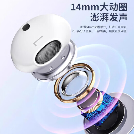 YOMO Original Sound Enhanced Version 3.5mm Interface Headphones Round Mouth Wired Headphones Gaming Esports Headphones Suitable for Apple Huawei Vivo Xiaomi Oppo Mobile Phones - White