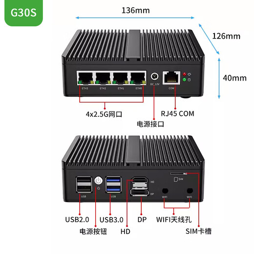 Double contrôle N5105 Version du ventilateur de refroidissement quad-core ROS ROS Soft Router Linux Host Industrial Control Computer Win11 Four Port réseau avec port série Double Affichage 4K Affichage 4G ENCLARDE 4G N100 8G Mémoire + 128G Solid State G31 Gray Fan Mode