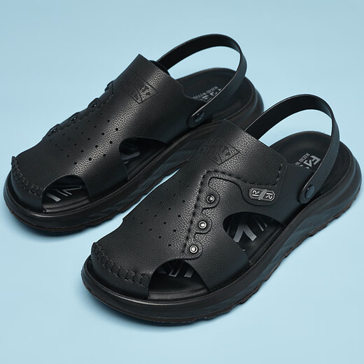 Xi and Han summer large-size men's shoes 45 bag-toe men's sandals 46 larger and widened two-wear sandals casual outdoor beach shoes 15602 black 46