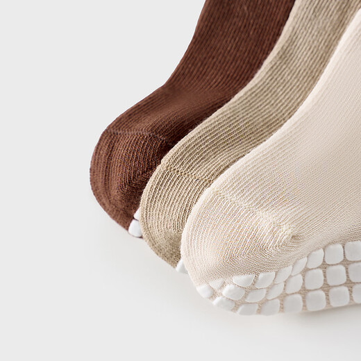 Tongtai (TONGTAI) baby socks spring and autumn newborn floor socks baby indoor non-slip toddler shoes wide mouth socks khaki 0-6 months