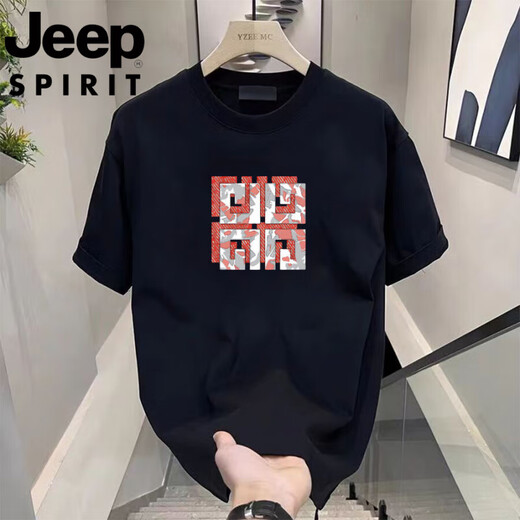 Jeep (JEEP) summer short-sleeved T-shirt for men summer new casual sports fashion half-sleeved round neck loose t-shirt top Gentleman black 848 3XL 150-170Jin [Jin equals 0.5 kg]