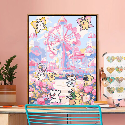 
vcvbvo Yanyan Stationery 2025 new line puppy digital oil painting DIY cartoon children's hand-painted fill coloring oil painting LL13886 20*30cm thick solid wood inner frame