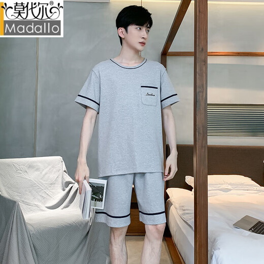 Modal men's pajamas spring and summer shorts shorts pure cotton young and middle-aged large size casual Korean style home clothes 9928 [H series men's short-sleeved shorts suit] L [100-125Jin [Jin equals 0.5 kg]]