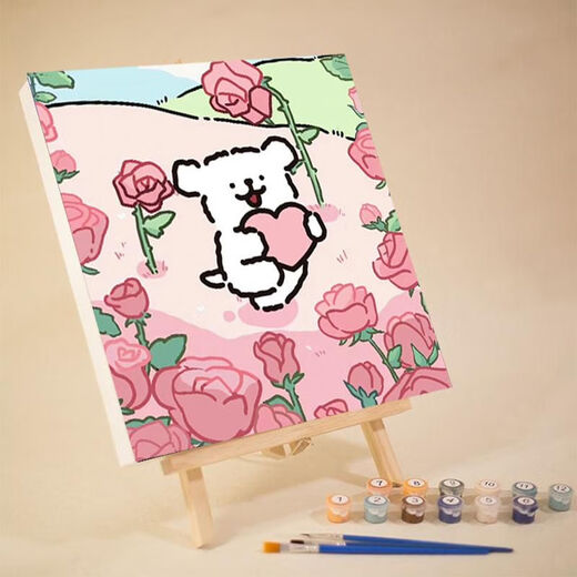 溥畔线条小狗数字油画2024新款卡通填色系涂色油彩画 FC897 20*20内框+背板+颜料+画笔