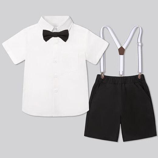 Goku Kinderanzug Set Jungen hübsches kleines Jungen Blumenmädchen Host Bühne Performance-Kleid schwarze Shorts + weißes Hemd + schwarze Fliege + Riemen 110 Empfohlenes Gewicht 30-37 Jin [Jin gleich 0,5 kg]