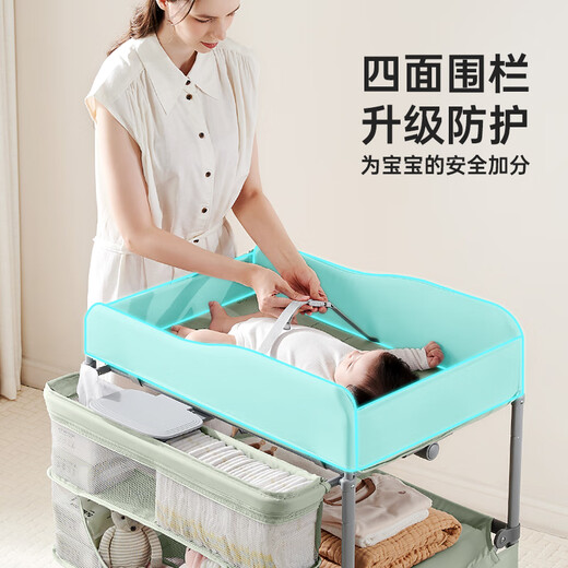Sweeby Windel Tabelle Babypflege Tabelle Neugeborene Massage Touch Tisch Falten Sie falten Baby Windel Badewanne Quehu Grün 丨 Wasserbecken + Müll Can + Spielzeug + 2 Aufbewahrungskörbe