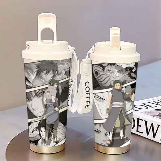 SEUNGRY NARUTO Thermos pour les élèves allant à l'école, tasse d'eau de grande capacité, nouvelle tasse de café, bouche à double boisson, apparence élevée, blanc - tasse de café - HST3527 Naruto + avec longe 316 en acier inoxydable