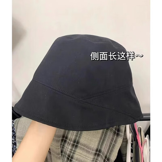 Black fisherman hat for women 2025 new summer cover face small plain face high-end spring and autumn fisherman bucket hat black main picture one size adjustable (54-58cm)