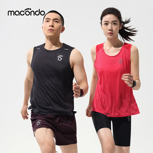 Macondo summer men and women running sports vest 3 generations thin breathable quick-drying training fitness sleeveless T-shirt top black-Men M