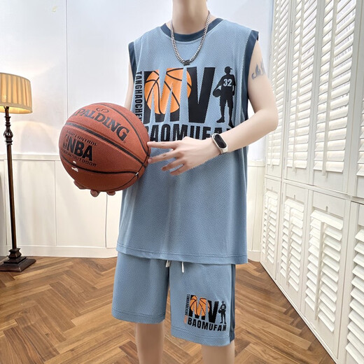 Ran Yilans gleiches Sommer-ärmelloses Hemd für Jungen, Junior- und Senior High School-Schüler Basketballanzüge, Big Children's Sports Weste Shorts 6636 Dunkelgrau Weste + Shorts Quality Assurance XL 120-140jin [Jin gleich 0,5 kg]