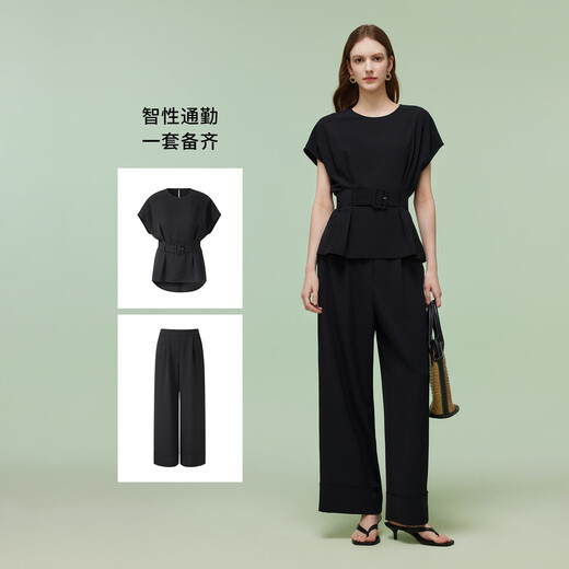 歌莉娅（GOELIA）【四面弹】歌莉娅高级松弛感穿搭套装女夏2025超火黑色ootd三件套 00B黑色 L