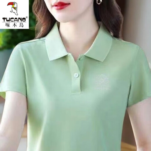 啄木鸟休闲polo衫短袖T恤女夏季新款中年妈妈装宽松大尺码显瘦翻领上衣 YC-6629玫红色 M 【建议85-100斤】