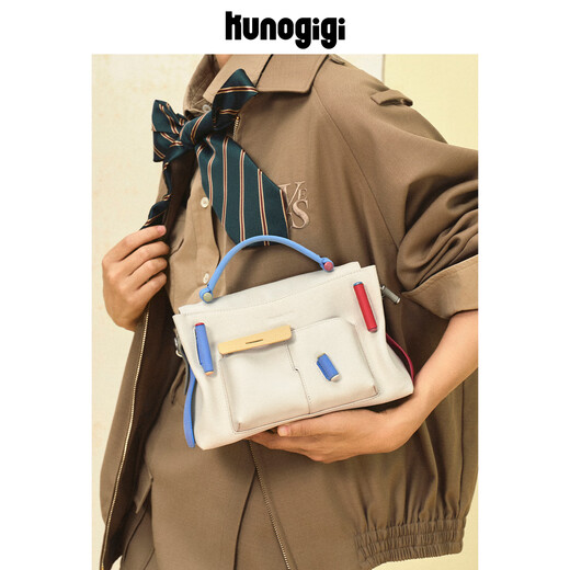 Guliang Jiji Kunogigi/Guliang Jiji Baustein Handtasche Kleine 25 neue Design mit echtem Leder Crossbody -Umhängetasche für Frauen Blau -Weiß -Bausteine